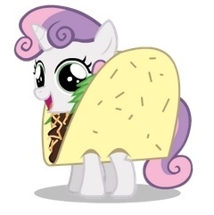 Size: 240x241 | Tagged: artist:mixermike622, clothes, costume, cropped, cute, derpibooru import, diasweetes, pony as food, pun, safe, sweetie belle, taco, taco belle, taco suit, visual pun
