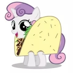 Size: 240x241 | Tagged: artist:mixermike622, clothes, costume, cropped, cute, derpibooru import, diasweetes, pony as food, pun, safe, sweetie belle, taco, taco belle, taco suit, visual pun