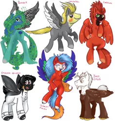 Size: 946x1000 | Tagged: artist needed, source needed, safe, derpibooru import, oc, unofficial characters only, bald eagle, bird pone, cardinal, cockatiel, eagle, macaw, parrot, peacock, pegasus, penguin, pony