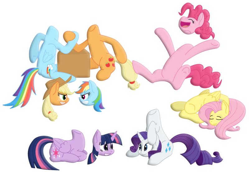 Size: 1024x708 | Tagged: safe, artist:airship-king, artist:mattmiles, derpibooru import, applejack, fluttershy, pinkie pie, rainbow dash, rarity, twilight sparkle, twilight sparkle (alicorn), alicorn, pony, arm wrestling, colored, detachable head, disembodied head, happy, headless, hoofwrestle, mane six, modular, simple background, sitting, sleeping, transparent background, wat