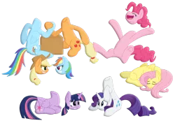 Size: 1024x708 | Tagged: safe, artist:airship-king, artist:mattmiles, derpibooru import, applejack, fluttershy, pinkie pie, rainbow dash, rarity, twilight sparkle, twilight sparkle (alicorn), alicorn, pony, arm wrestling, colored, detachable head, disembodied head, happy, headless, hoofwrestle, mane six, modular, simple background, sitting, sleeping, transparent background, wat