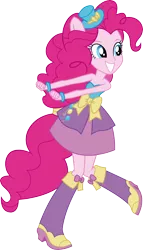 Size: 3687x6448 | Tagged: safe, artist:sugar-loop, derpibooru import, pinkie pie, equestria girls, balloon, bare shoulders, boots, bracelet, clothes, dancing, dress, fall formal outfits, hat, high heel boots, jewelry, ponied up, ponytail, simple background, sleeveless, solo, strapless, top hat, transparent background, vector