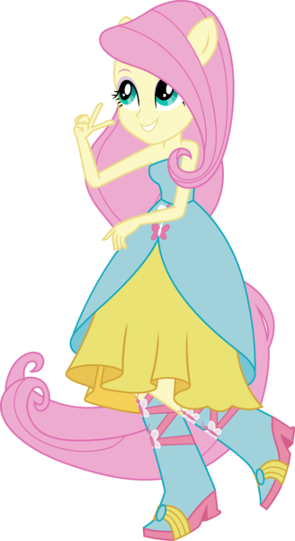 Size: 3591x6570 | Tagged: safe, artist:sugar-loop, derpibooru import, fluttershy, equestria girls, boots, clothes, dancing, dress, fall formal outfits, high heel boots, ponytail, simple background, sleeveless, solo, strapless, transparent background, vector, wingless