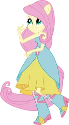 Size: 3591x6570 | Tagged: safe, artist:sugar-loop, derpibooru import, fluttershy, equestria girls, boots, clothes, dancing, dress, fall formal outfits, high heel boots, ponytail, simple background, sleeveless, solo, strapless, transparent background, vector, wingless