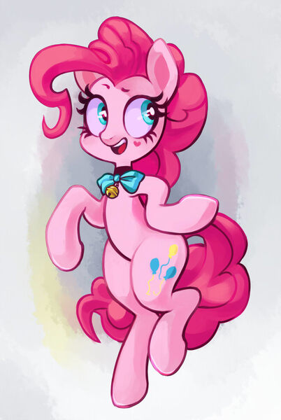 Size: 654x976 | Tagged: dead source, safe, artist:sunbusting, derpibooru import, pinkie pie, bell, bell collar, bowtie, collar, solo