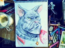 Size: 2560x1920 | Tagged: artist:arainmorn, derpibooru import, diamond dog, oil pastel, oil pastels, portrait, rover, sad, safe, solo, traditional art