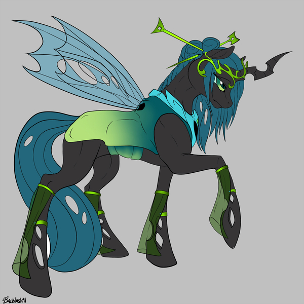 Size: 1200x1200 | Tagged: safe, artist:backlash91, derpibooru import, queen chrysalis, changeling, changeling queen, alternate hairstyle, crown, female, regalia, solo, story included