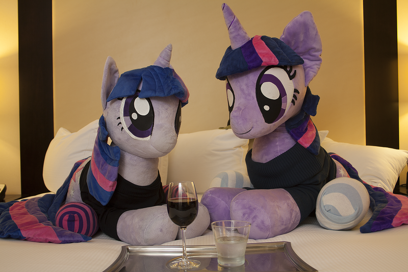 Size: 1620x1080 | Tagged: artist:mylittlewaifu, artist:plushwaifus, bronycon, bronycon 2015, clothes, derpibooru import, irl, life size, photo, plushie, safe, self ponidox, socks, striped socks, twilight sparkle, twins, waifu dinner