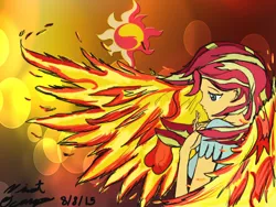 Size: 1024x768 | Tagged: source needed, safe, artist:chronos the doctor, derpibooru import, sunset shimmer, phoenix, equestria girls, my past is not today, fiery shimmer, fiery wings, fire, solo, sunset phoenix