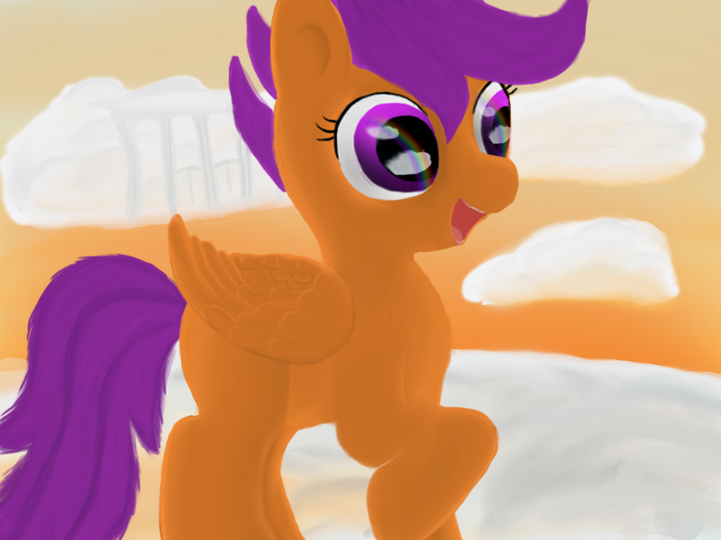 Size: 800x600 | Tagged: artist:minosua, cloud, cloudsdale, cloudy, derpibooru import, safe, scootaloo, sky, solo