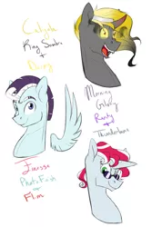 Size: 2000x3000 | Tagged: artist:farewelldecency, bust, crack shipping, derpibooru import, oc, oc:caligola, oc:finesse, oc:morning glory, offspring, parent:derpy hooves, parent:flim, parent:king sombra, parent:photo finish, parent:rarity, parents:rarilane, parent:thunderlane, portrait, safe, shipping, unofficial characters only