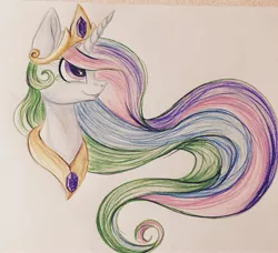 Size: 2685x2448 | Tagged: safe, artist:elskafox, derpibooru import, princess celestia, portrait, simple background, smiling, solo, traditional art