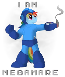 Size: 4148x4948 | Tagged: absurd resolution, anthro, armor, artist:gray-gold, clothes, costume, crossover, derpibooru import, megaman, megamare, ponies the anthology v, rainbow dash, safe, suit, video game