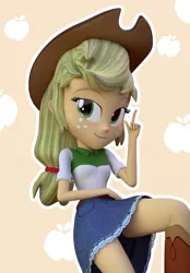 Size: 1338x1920 | Tagged: safe, artist:3d thread, artist:creatorofpony, derpibooru import, applejack, equestria girls, /mlp/, 3d, 3d model, blender, boots, clothes, cowboy hat, denim, denim skirt, hat, shirt, skirt, solo, stetson