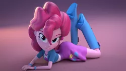 Size: 1920x1080 | Tagged: suggestive, artist:3d thread, artist:creatorofpony, derpibooru import, pinkie pie, equestria girls, /mlp/, 3d, 3d model, blender, boots, bracelet, clothes, female, looking at you, prone, shirt, skirt, solo, solo female, the ass was fat, wallpaper