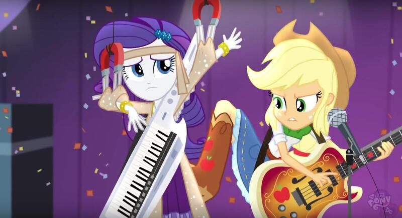 Size: 1255x683 | Tagged: safe, derpibooru import, screencap, applejack, rarity, equestria girls, rainbow rocks, magnet