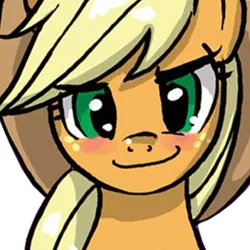 Size: 300x300 | Tagged: applejack, artist:johnjoseco, blushing, derpibooru import, hat, looking at you, safe, smiling, solo, source needed
