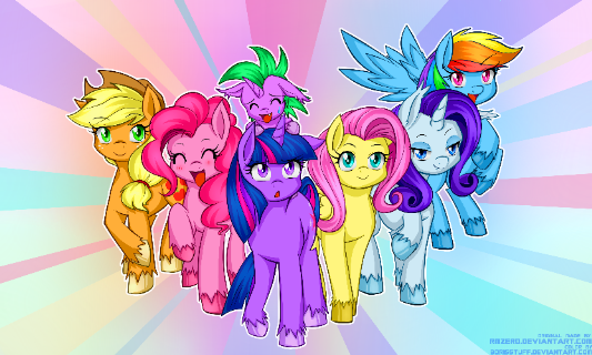 Size: 533x320 | Tagged: alternate design, alternate universe, alternate version, applejack, artist:boastudio, artist:borisstuff, artist:rmzero, derpibooru import, double tail, double tail unicorn, fluttershy, mane seven, mane six, pinkie pie, ponified, ponified spike, race swap, rainbow dash, rarity, safe, spike, twilight sparkle, unicornio de doble cola