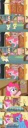 Size: 1120x5040 | Tagged: safe, artist:beavernator, derpibooru import, pinkie pie, pound cake, pumpkin cake, trixie, pony, unicorn, bed, comic, dialogue, disguise, eyes closed, female, mare, sleeping, speech bubble, zzz