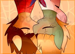 Size: 2200x1600 | Tagged: dead source, safe, artist:woogiegirl, derpibooru import, ponified, earth pony, pony, unicorn, commission, crossover, female, gwen stacy, male, peter parker, shipping, spider-gwen, spider-man, spiders and magic iv: the fall of spider-mane, spiders and magic: rise of spider-mane, straight, upside down, watermark