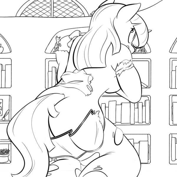 Size: 1000x1000 | Tagged: anthro, artist:goat train, ass, breasts, clothes, derpibooru import, giantess, growth, library, lineart, macro, monochrome, nudity, panties, part of a series, ripped shirt, ripped stockings, shirt, skirt, stockings, suggestive, surprised, torn clothes, twilight sparkle, underboob, underwear, wardrobe malfunction