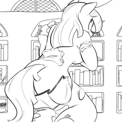 Size: 1000x1000 | Tagged: anthro, artist:goat train, ass, breasts, clothes, derpibooru import, giantess, growth, library, lineart, macro, monochrome, nudity, panties, part of a series, ripped shirt, ripped stockings, shirt, skirt, stockings, suggestive, surprised, torn clothes, twilight sparkle, underboob, underwear, wardrobe malfunction