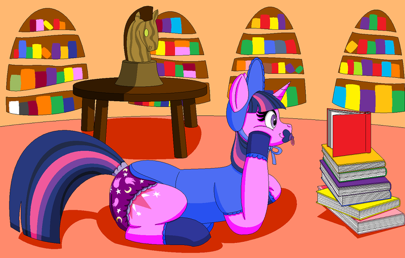 Size: 1125x717 | Tagged: adult foal, artist:neoryan2, bonnet, book, booties, derpibooru import, diaper, diaper fetish, onesie, pacifier, questionable, reading, twilight sparkle