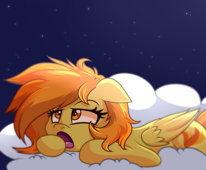 Size: 656x540 | Tagged: artist:wildberry-poptart, cloud, cute, cutefire, derpibooru import, night, prone, safe, solo, spitfire, tired, yawn