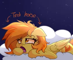 Size: 656x540 | Tagged: artist:wildberry-poptart, ask spitfire the wonderbolt, cloud, cute, cutefire, derpibooru import, night, prone, safe, solo, spitfire, tired, yawn