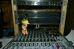 Size: 4608x3072 | Tagged: applejack, behringer, derpibooru import, equalizer, figure, funko, galaxy s4, ipad, irl, obligatory pony, photo, rack, safe, samsung, sound mixer, toy, workplace