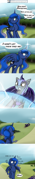 Size: 1000x5079 | Tagged: safe, artist:theparagon, derpibooru import, princess luna, bat pony, pony, hunted luna, colored pupils, comic, magic, night guard, tumblr