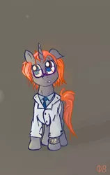 Size: 558x883 | Tagged: artist:raddjuret, clothes, derpibooru import, fallout equestria, fallout equestria: the fossil, glasses, lab coat, necktie, oc, oc:oxie, safe, solo, unofficial characters only, watch
