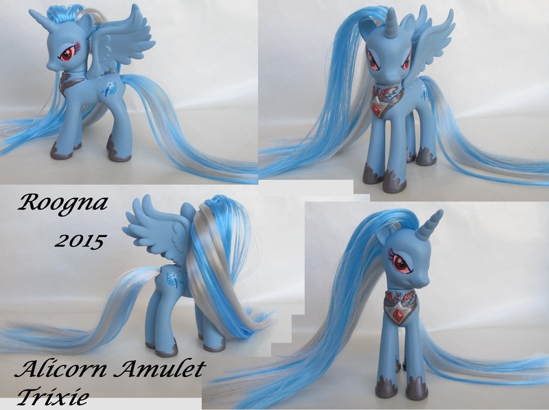 Size: 2400x1790 | Tagged: safe, artist:roogna, derpibooru import, trixie, alicorn, pony, alicorn amulet, brushable, custom, irl, photo, race swap, solo, toy, trixiecorn