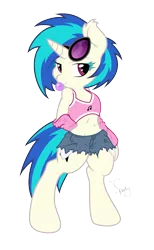 Size: 4187x6819 | Tagged: safe, artist:atmospark, artist:dfectivedvice, derpibooru import, vinyl scratch, pony, semi-anthro, unicorn, absurd resolution, belly button, bipedal, bra on pony, bubblegum, clothes, daisy dukes, female, hooves, horn, hot pants, mare, midriff, shorts, simple background, sketch, solo, sports bra, sunglasses, transparent background, vector
