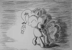 Size: 1470x1015 | Tagged: artist:inkygarden, charcoal drawing, derpibooru import, grayscale, lantern, monochrome, pinkie pie, safe, sketch, solo, traditional art