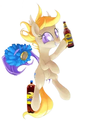 Size: 1280x1862 | Tagged: safe, artist:stoic5, derpibooru import, edit, oc, oc:pom pom, unofficial characters only, bat pony, pony, beer, belly button, cute, fangs, grin, happy, hoof hold, jigulyovskoe, jumping, looking at you, pom pom, russian, shitposting, simple background, smiling, solo, squee, transparent background, wing hands