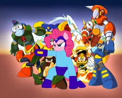 Size: 1280x1024 | Tagged: air man, bubble man, crash man, derpibooru import, flash man, heat man, megaman, megamare, metal man, pinkie pie, quick man, safe, wood man