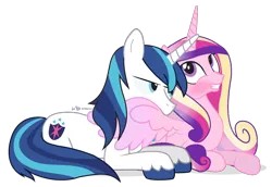 Size: 800x550 | Tagged: artist:dm29, bedroom eyes, biting, blushing, cute, cutedance, derpibooru import, female, grin, julian yeo is trying to murder us, male, preening, princess cadance, prone, safe, shining adorable, shining armor, shiningcadance, shipping, simple background, smiling, straight, transparent background, vector, wide eyes, wing bite, wingboner