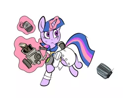 Size: 660x522 | Tagged: artist:metal-kitty, bottlecap mine, clothes, crossover, derpibooru import, fallout, fallout 3, lab coat, magic, nuka-grenade, pipboy, pipbuck, rock-it launcher, safe, telekinesis, twilight sparkle, vault suit