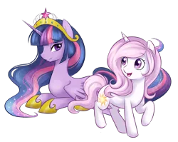 Size: 3000x2392 | Tagged: safe, artist:askbubblelee, derpibooru import, princess celestia, twilight sparkle, twilight sparkle (alicorn), alicorn, pony, alternate universe, bedroom eyes, big crown thingy, cute, cutelestia, element of magic, female, looking back, mare, open mouth, prone, raised hoof, role reversal, simple background, smiling, spread wings, transparent background, twiabetes