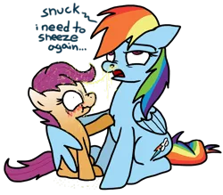Size: 1024x899 | Tagged: abuse, artist:anyponedrawn, derpibooru import, disgusting, drenched, fail, female, filly, gross, group, hug denied, humor, mucus, nostrils, pre sneeze, rainbow dash, safe, scootabuse, scootaloo, scootalove denied, sneezing, snot, snot string