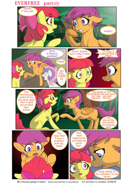 Size: 1600x2261 | Tagged: safe, artist:jeremy3, derpibooru import, apple bloom, scootaloo, sweetie belle, pony, comic:everfree, angry, comic, crying, cutie mark crusaders, everfree forest