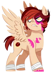 Size: 1178x1664 | Tagged: angry, artist:dbkit, bandage, blood, derpibooru import, oc, oc:cherry bomber, offspring, parent:dumbbell, parent:rainbow dash, parents:dumbdash, safe, simple background, solo, transparent background, unofficial characters only