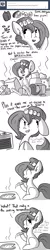 Size: 770x3854 | Tagged: safe, artist:tjpones, derpibooru import, oc, oc:brownie bun, unofficial characters only, earth pony, pony, horse wife, ask, bait and switch, cheese, descriptive noise, food, horse noises, meme, monochrome, mushroom, olive, onion, oven, pizza, sitting, solo, tumblr