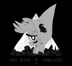 Size: 1280x1165 | Tagged: semi-grimdark, artist:burrburro, derpibooru import, oc, unofficial characters only, pony, black and white, flower, grayscale, monochrome, skull, solo, text