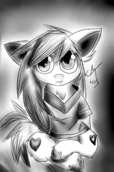 Size: 512x768 | Tagged: safe, artist:rednorth, derpibooru import, oc, oc:ocean bird, unofficial characters only, pony, chibi, cute, female, long hair, mare, monochrome, solo