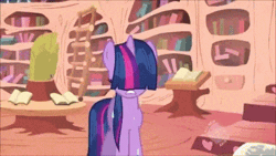Size: 480x270 | Tagged: all new, animated, bangs, bucket, derpibooru import, duo, flutterbitch, fluttershy, hair over eyes, hub logo, safe, screencap, text, the return of harmony, twilight sparkle, wet mane, your face