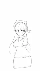 Size: 720x1280 | Tagged: safe, artist:ntheping, derpibooru import, maud pie, anthro, human facial structure, monochrome, sketch, solo