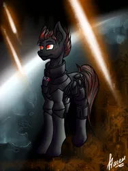 Size: 1200x1600 | Tagged: armor, artist:stirren, commission, derpibooru import, mass effect, n7 armor, oc, ponified, safe, scar, shepard, solo, unofficial characters only