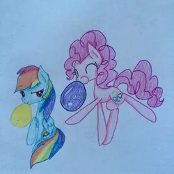 Size: 859x859 | Tagged: artist:rainbowrules, balloon, blowing, blowing up balloons, derpibooru import, inflating, party, pinkie pie, puffy cheeks, rainblow dash, rainbow dash, safe, traditional art